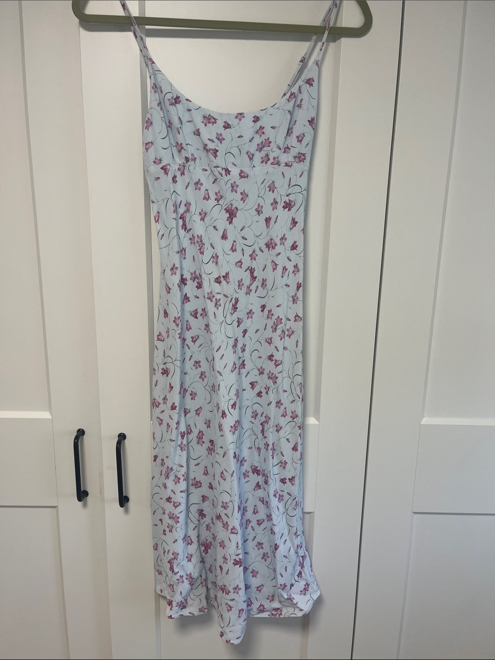 Aritzia Light Blue Slip Dress with Pink Floral Print